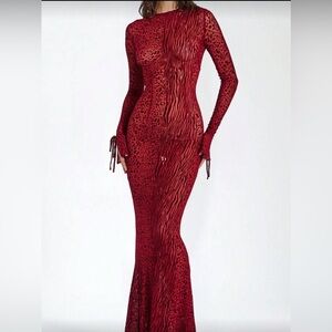 Red Animal Print Backless Dress